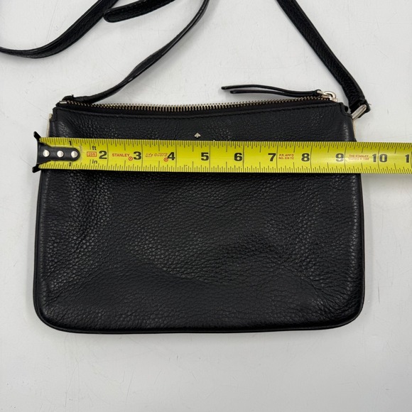 Kate Spade New York Black Leather Crossbody Bag Silver Tone Hardware Adjustable - Picture 3 of 11